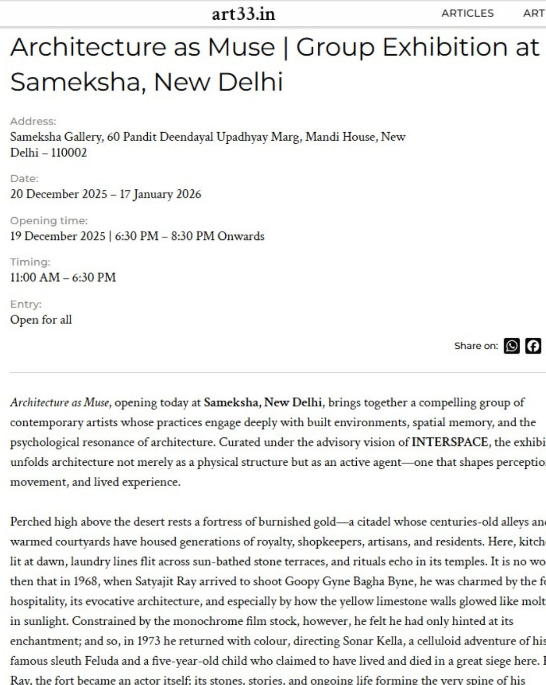 Architecture as Muse | Group Exhibition at Sameksha, New Delhi